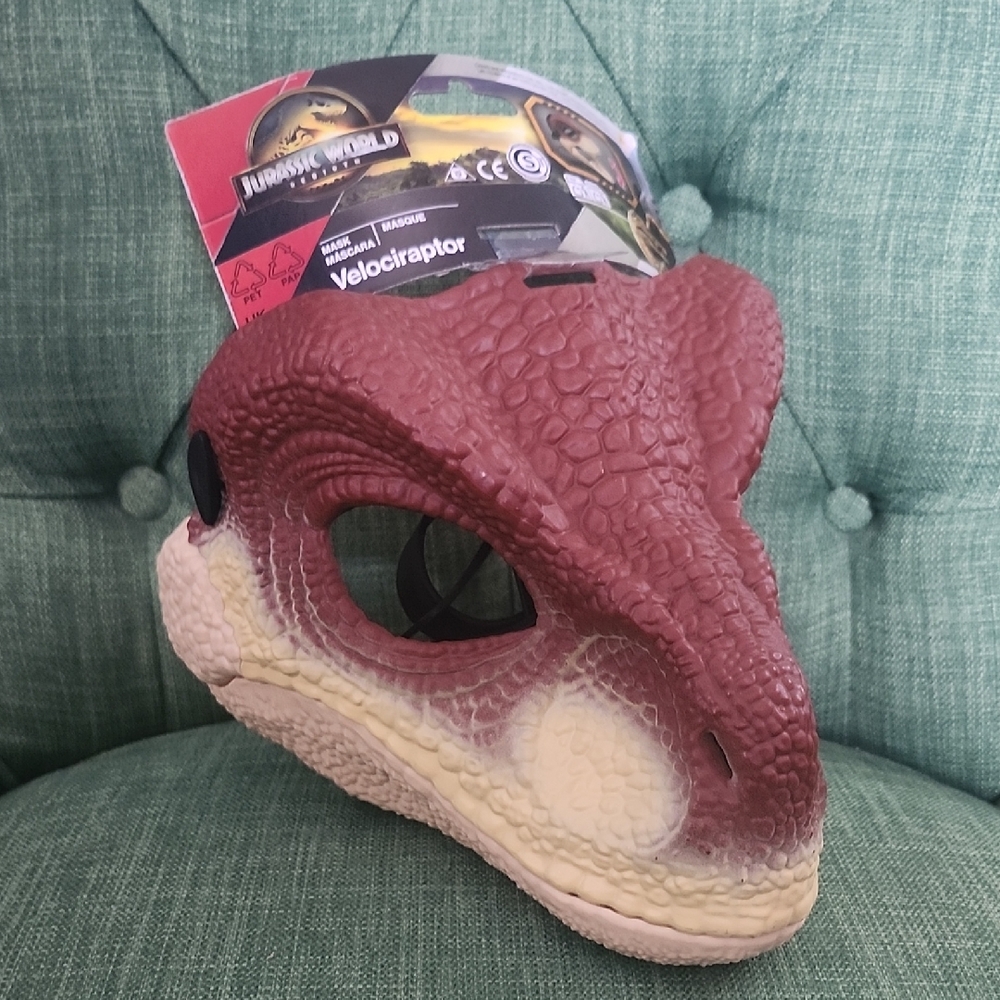 Jurassic World Velociraptor Costume Mask - Maroon and Cream